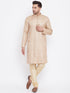 Vastramay Men's Beige And Gold Silk Blend Kurta Pyjama Set